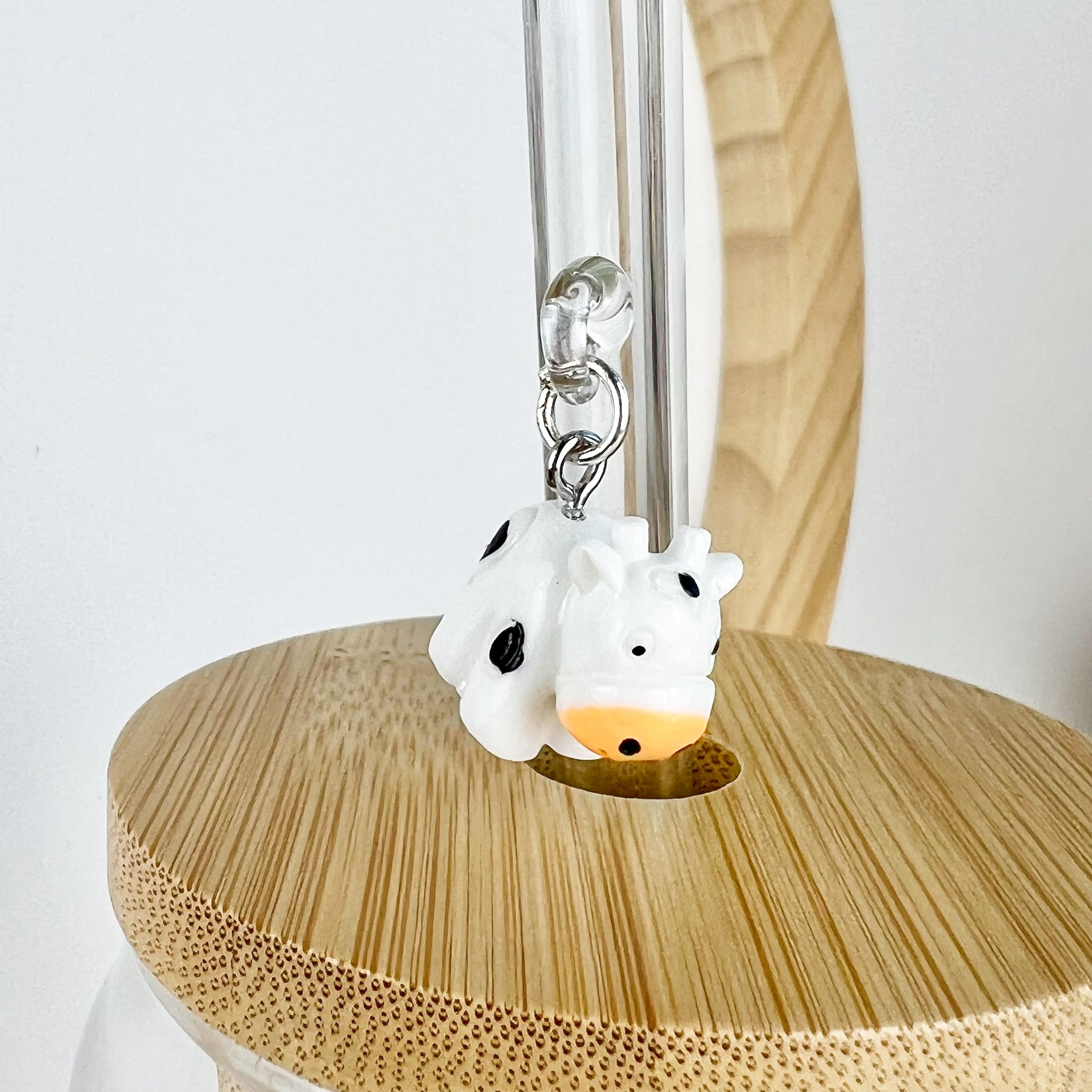 Glass Straws With Resin Charms - Cow