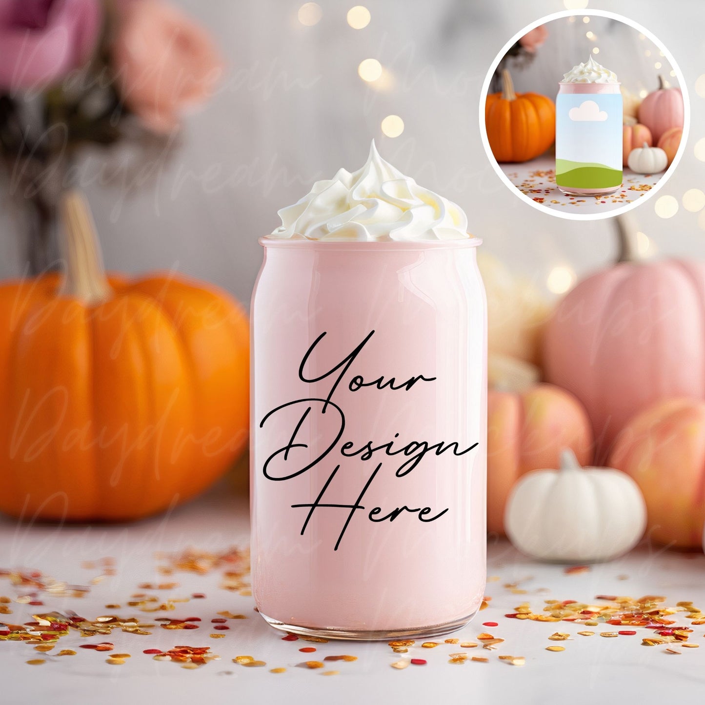 Pink Fall Can Glass DRAG and DROP Mockup