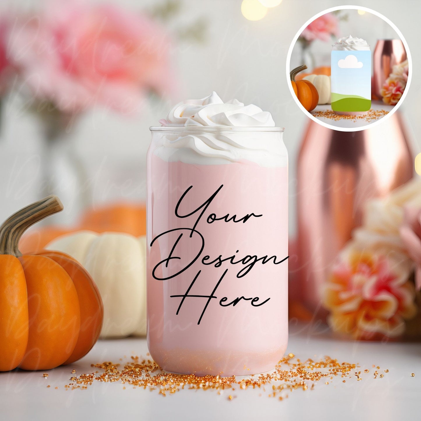 Pink Fall Can Glass DRAG and DROP Mockup