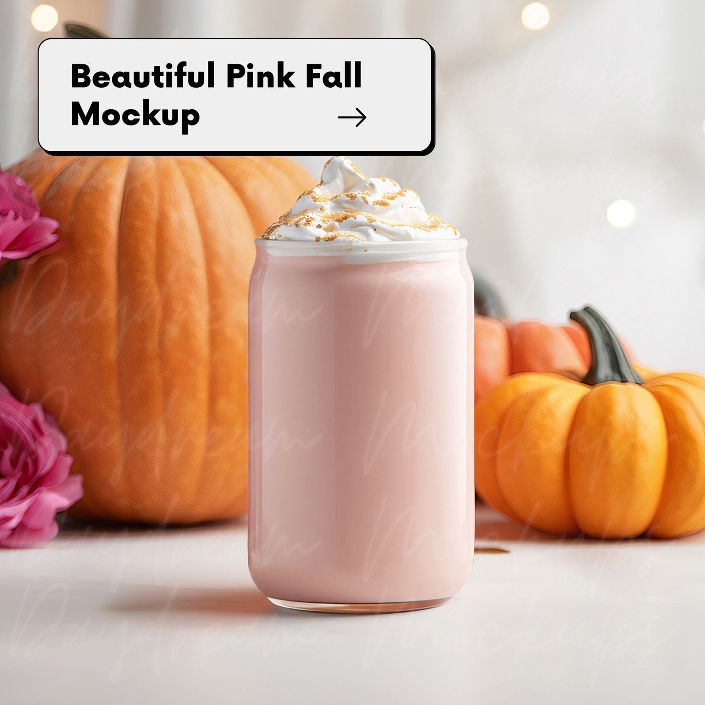 Pink Fall Can Glass DRAG and DROP Mockup