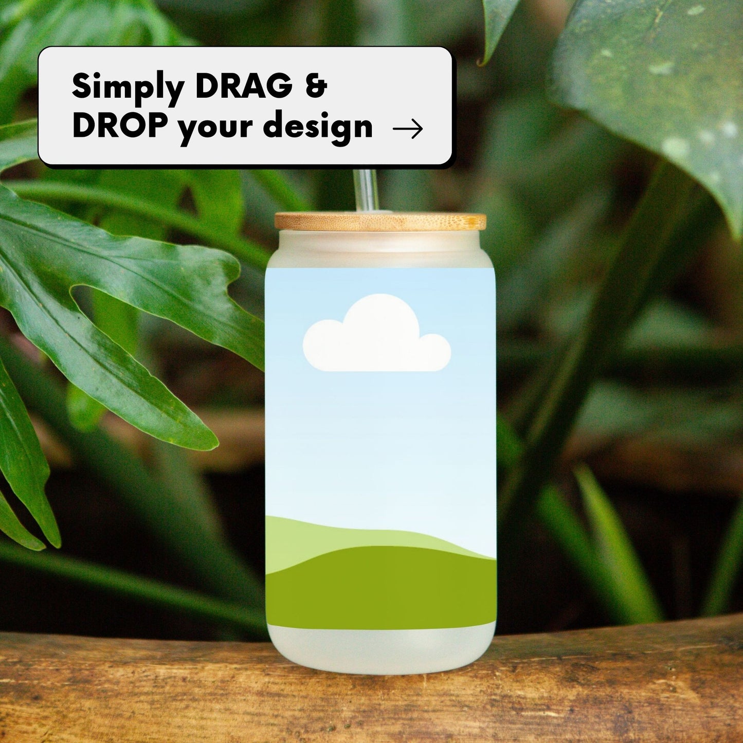 Jungle Frosted Can Glass DRAG and DROP Mockup