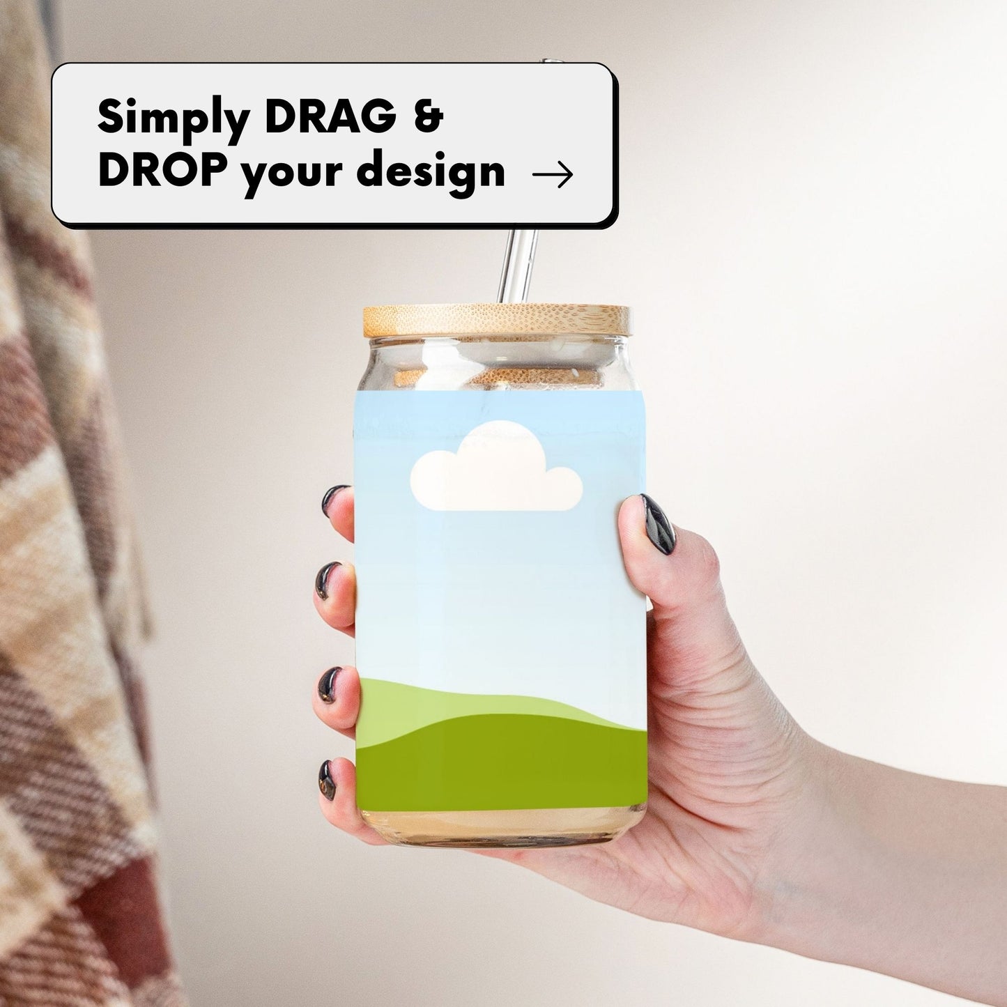 Hand Can Glass DRAG and DROP Mockup