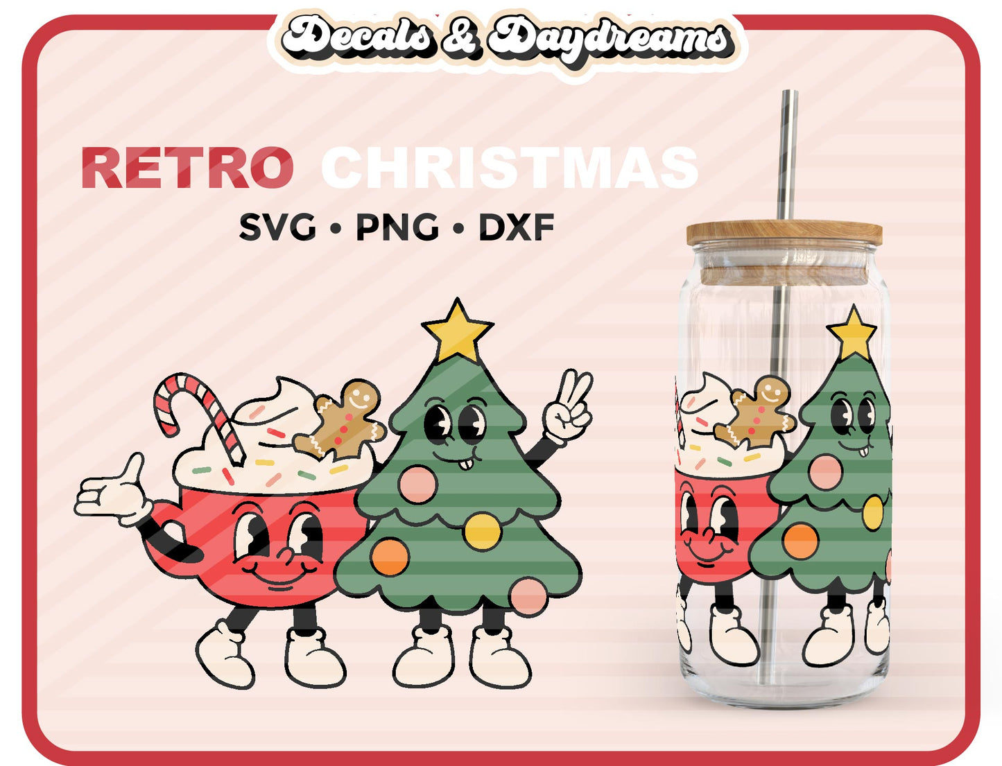 Retro Christmas Tree And Cup Decal