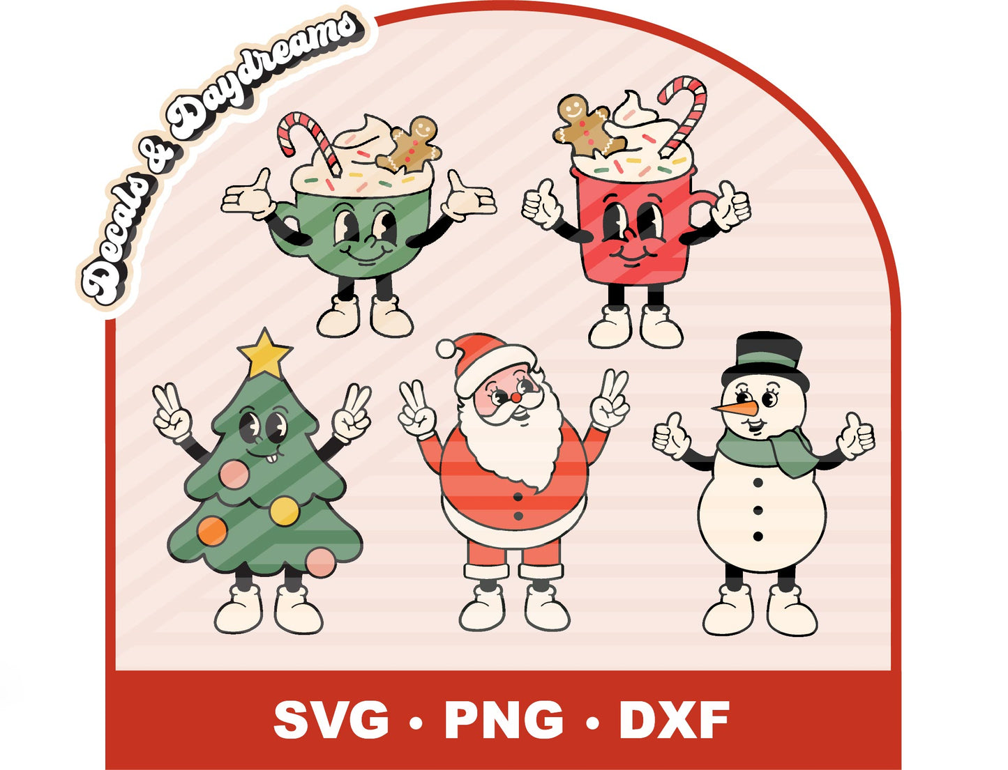 Retro Christmas Character Decal Bundle