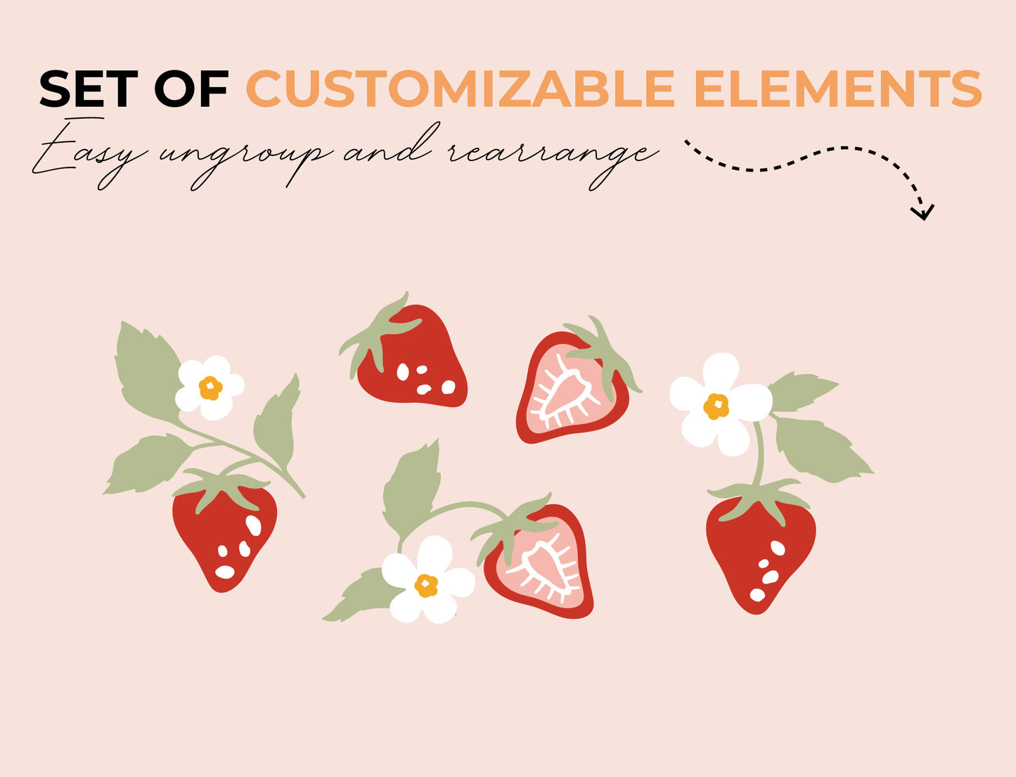 Floral Strawberry SVG Decal Set