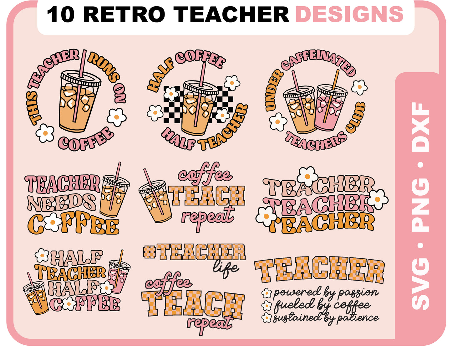 Retro Coffee Teacher SVG  Bundle