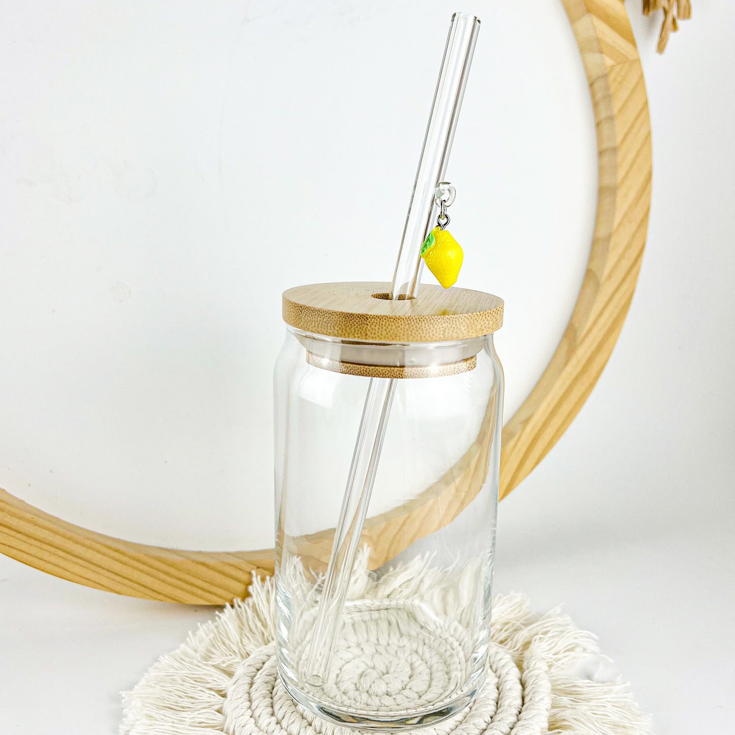 Glass Straw With Lemon Charm