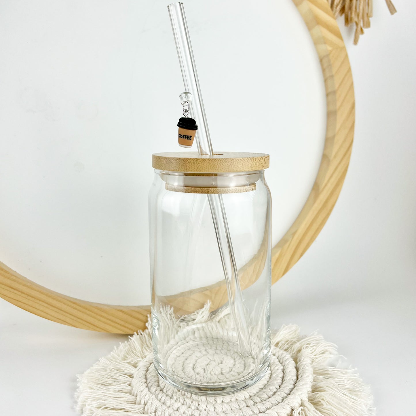 Glass Straw With Coffee Cup Charm