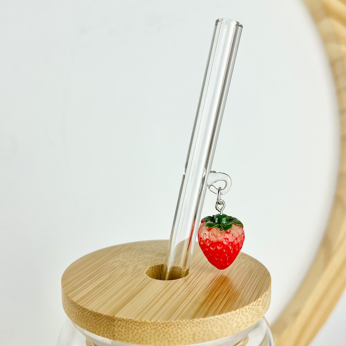 Glass Straw With Strawberry Charm