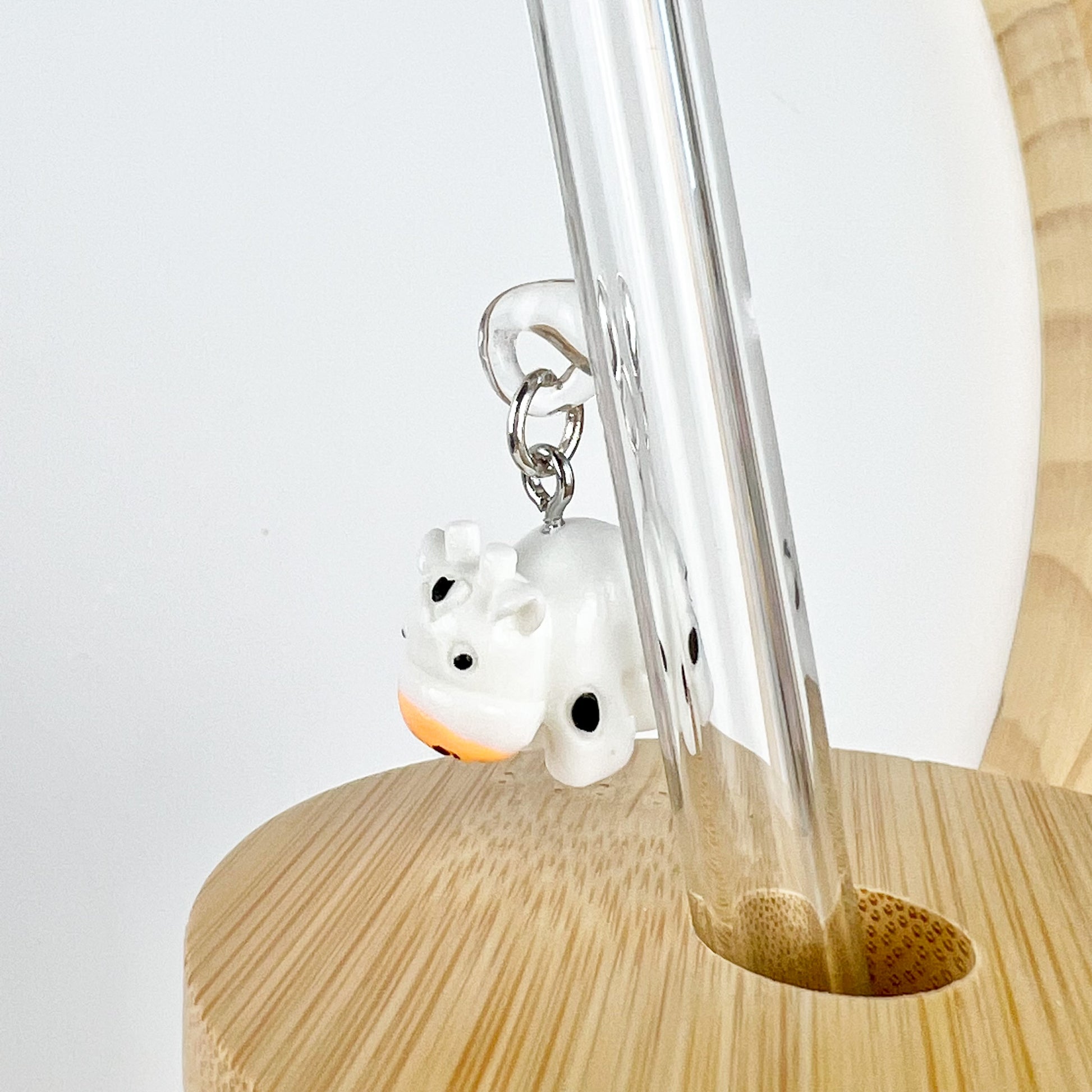 Glass Straws With Resin Charms - Cow