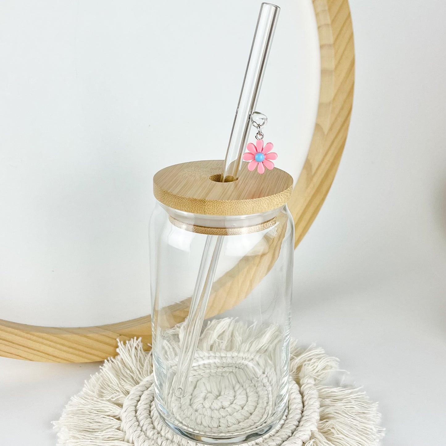 Glass Straw With Flower Charm