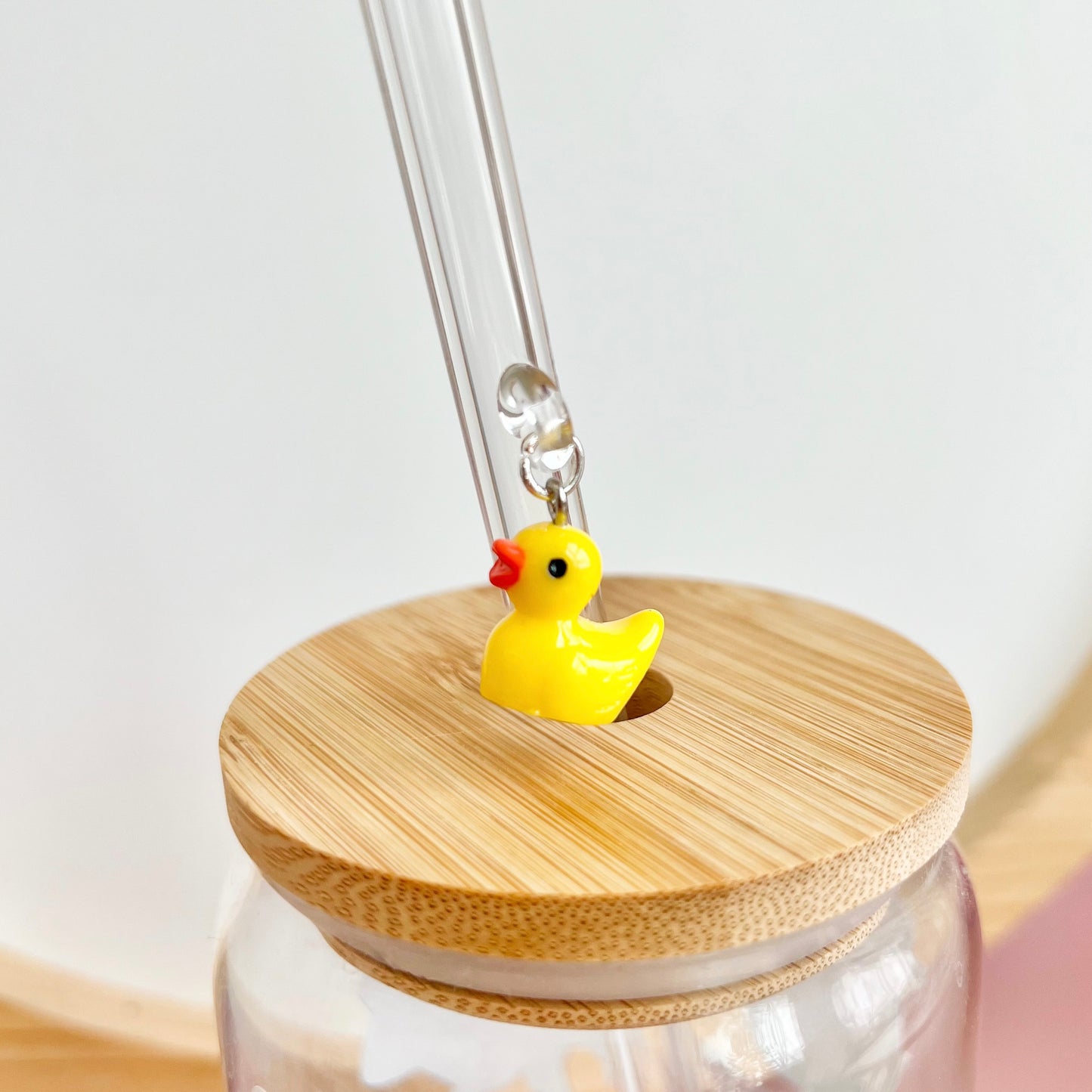 Glass Straw With Duck Charm