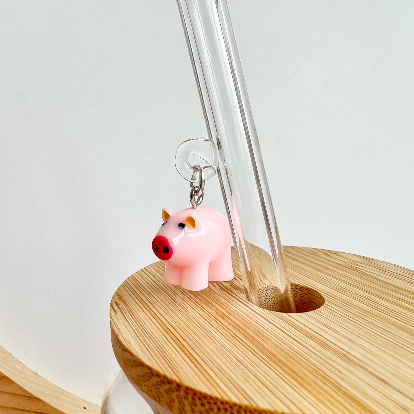 Glass Straw With Piggy Charm