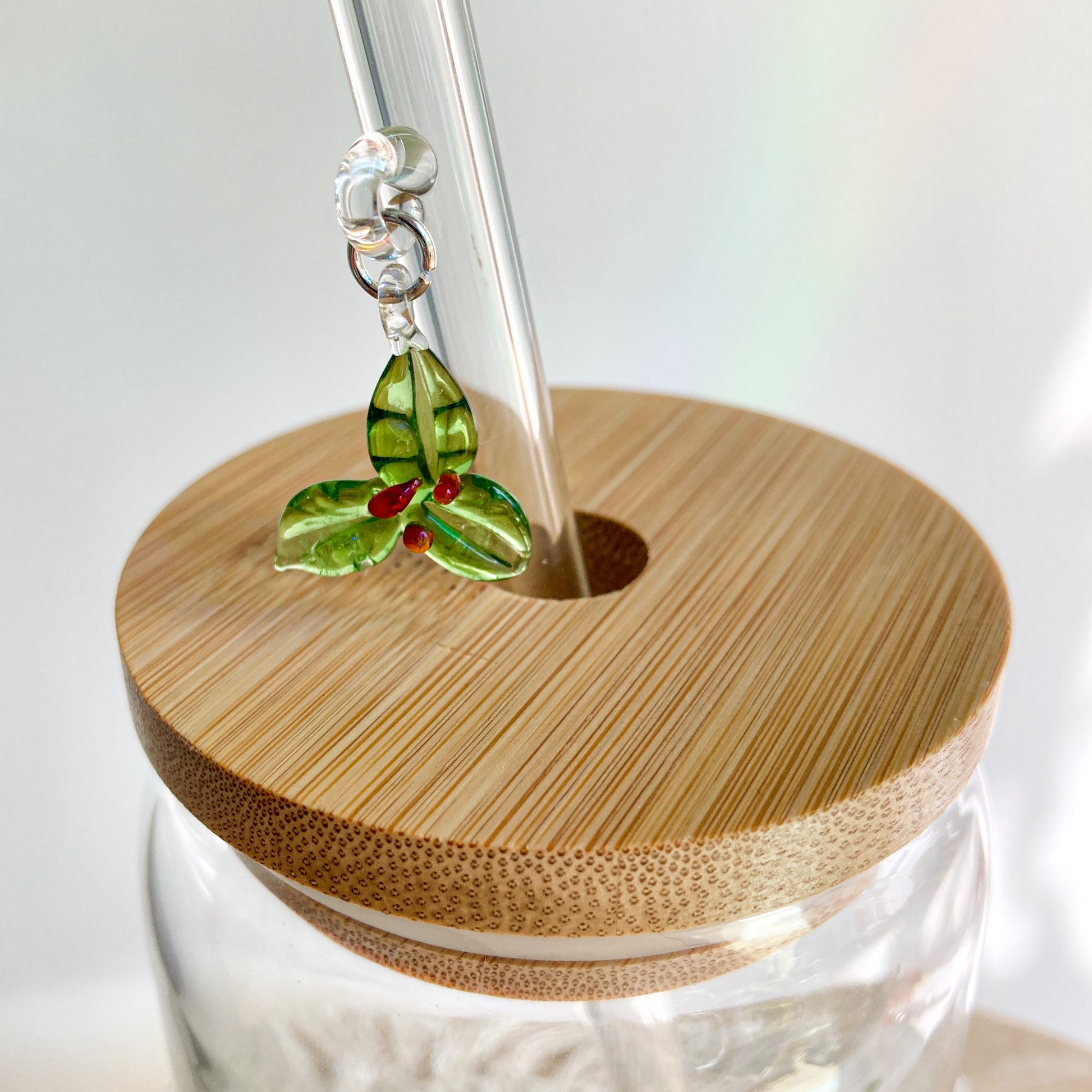 Glass Straw With Christmas Charm