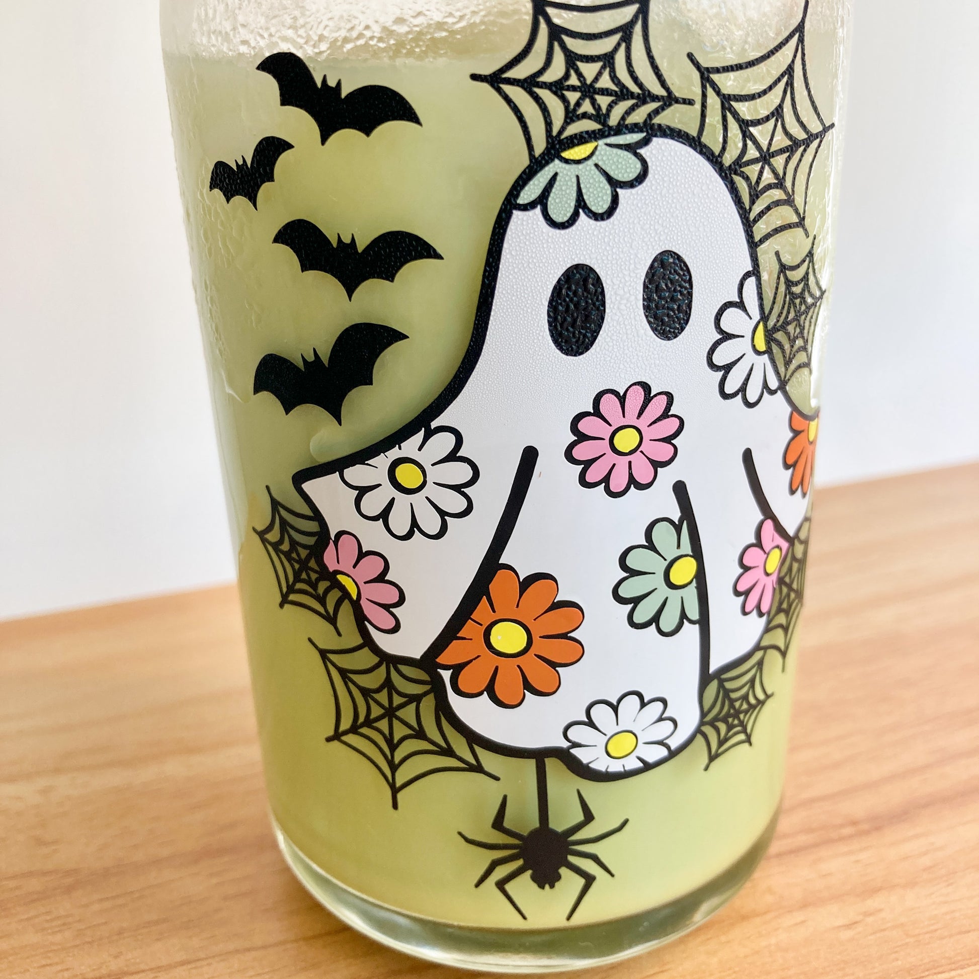 Ghost Glass | Glass with Bamboo Lid and Straw | Halloween Glass Mug | Ghost  Cup with Lid | Spooky Season Drinking Glass