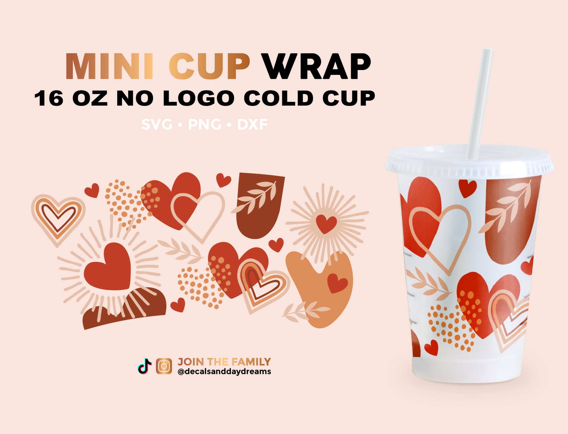 Valentine's day cups 24 oz, full wrap for Valentines cup SVG
