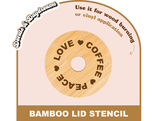 PEACE, LOVE, COFFEE Bamboo Lid Decal