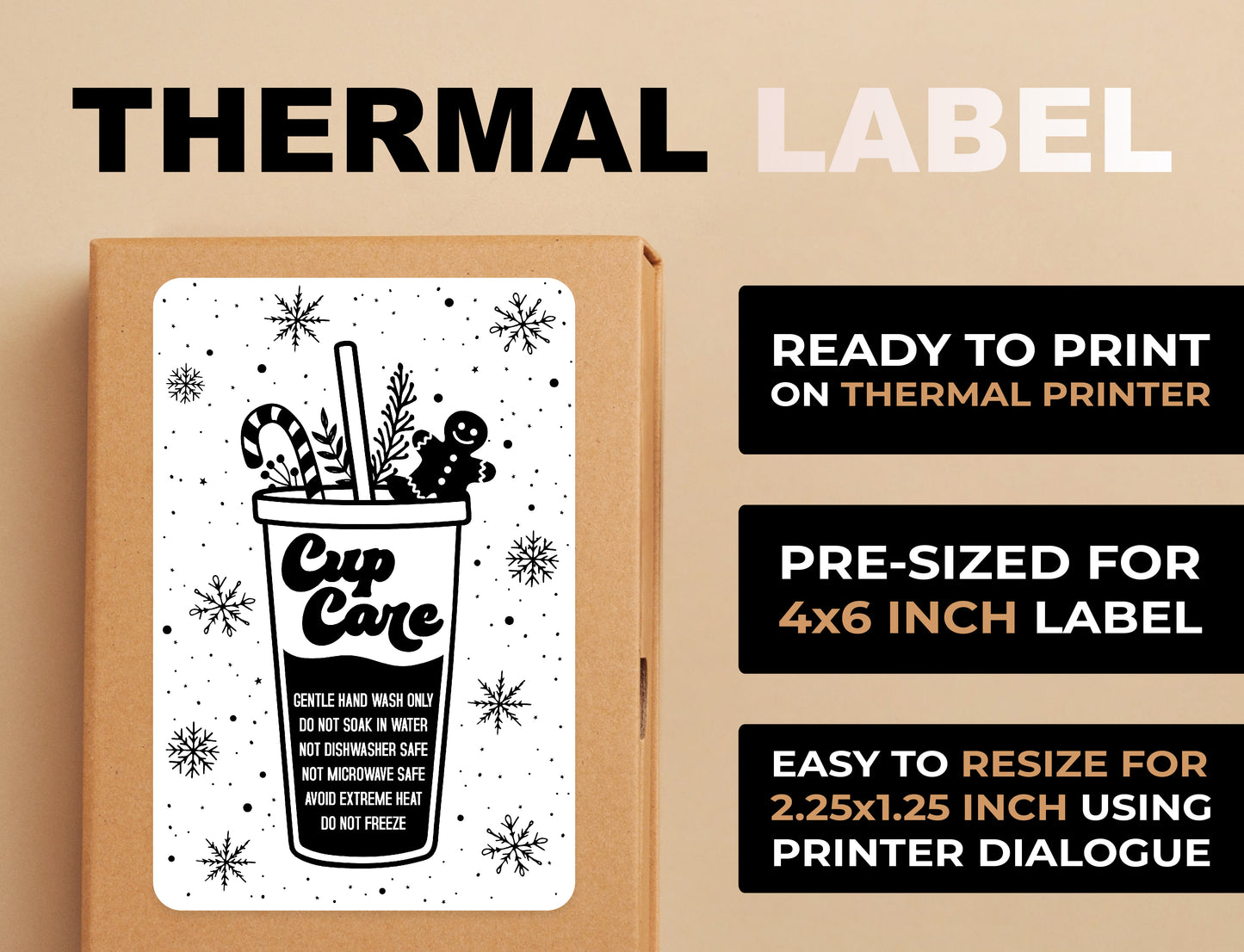 Christmas Cold Cup Care Thermal Label