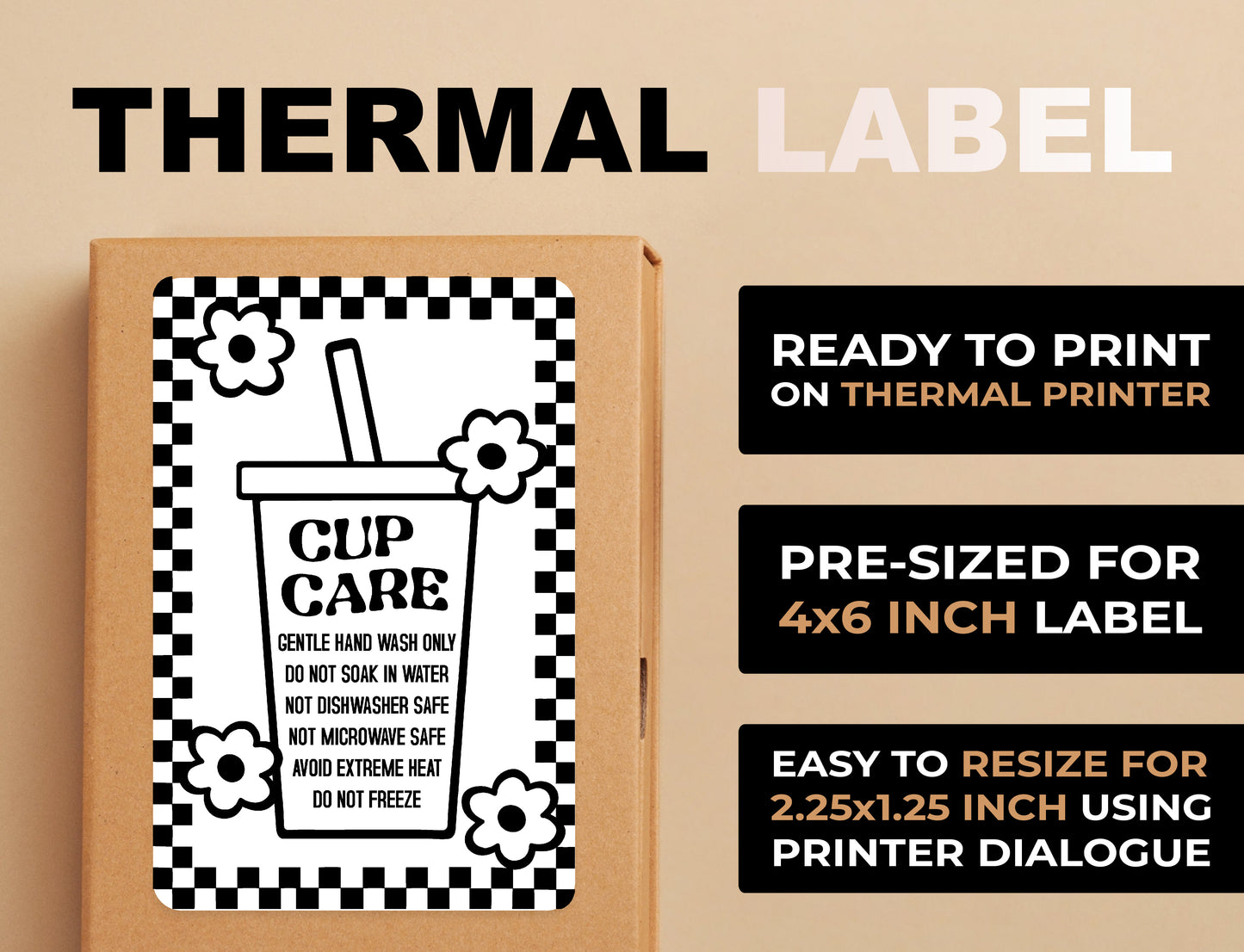 Retro Cold Cup Care Thermal Label
