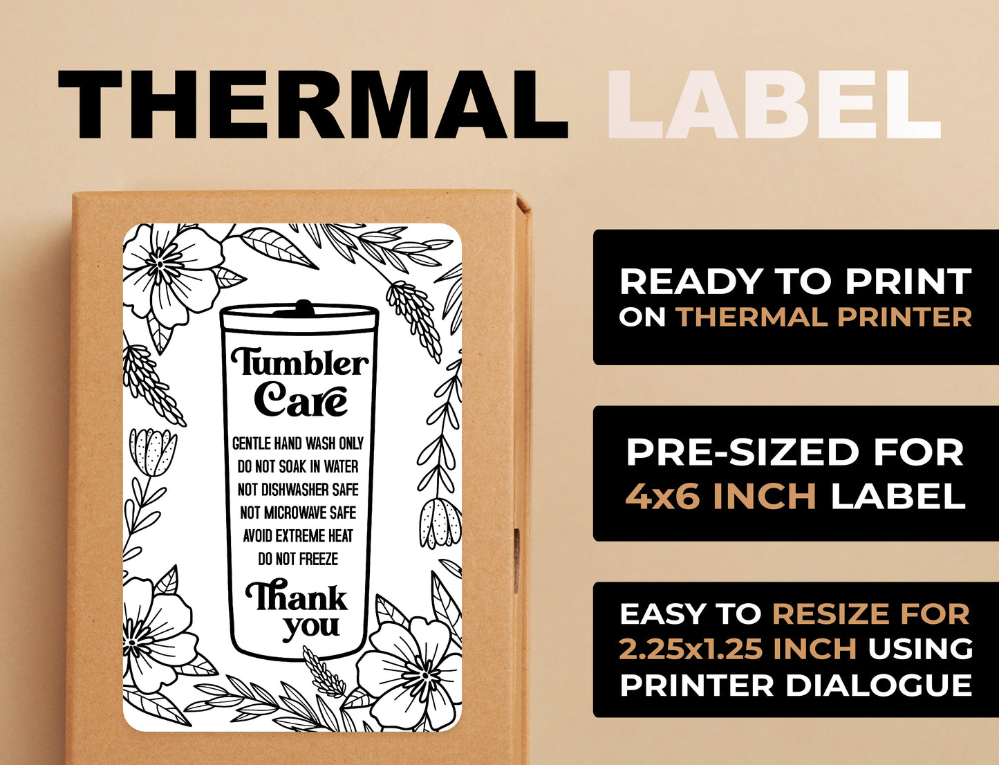 New Floral Tumbler Care Thermal Label