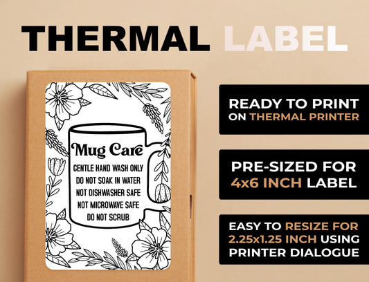 New Floral Mug Care Thermal Label