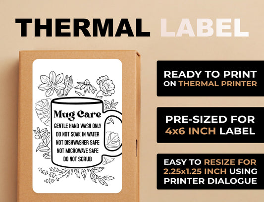 Floral Mug Care Thermal Label