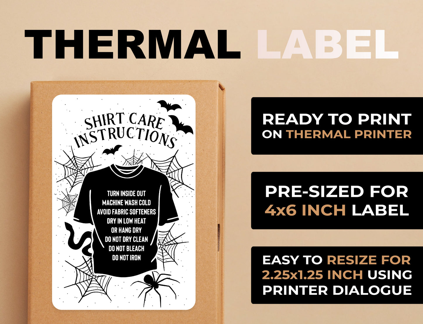 Spooky Shirt Care Thermal Printer Label