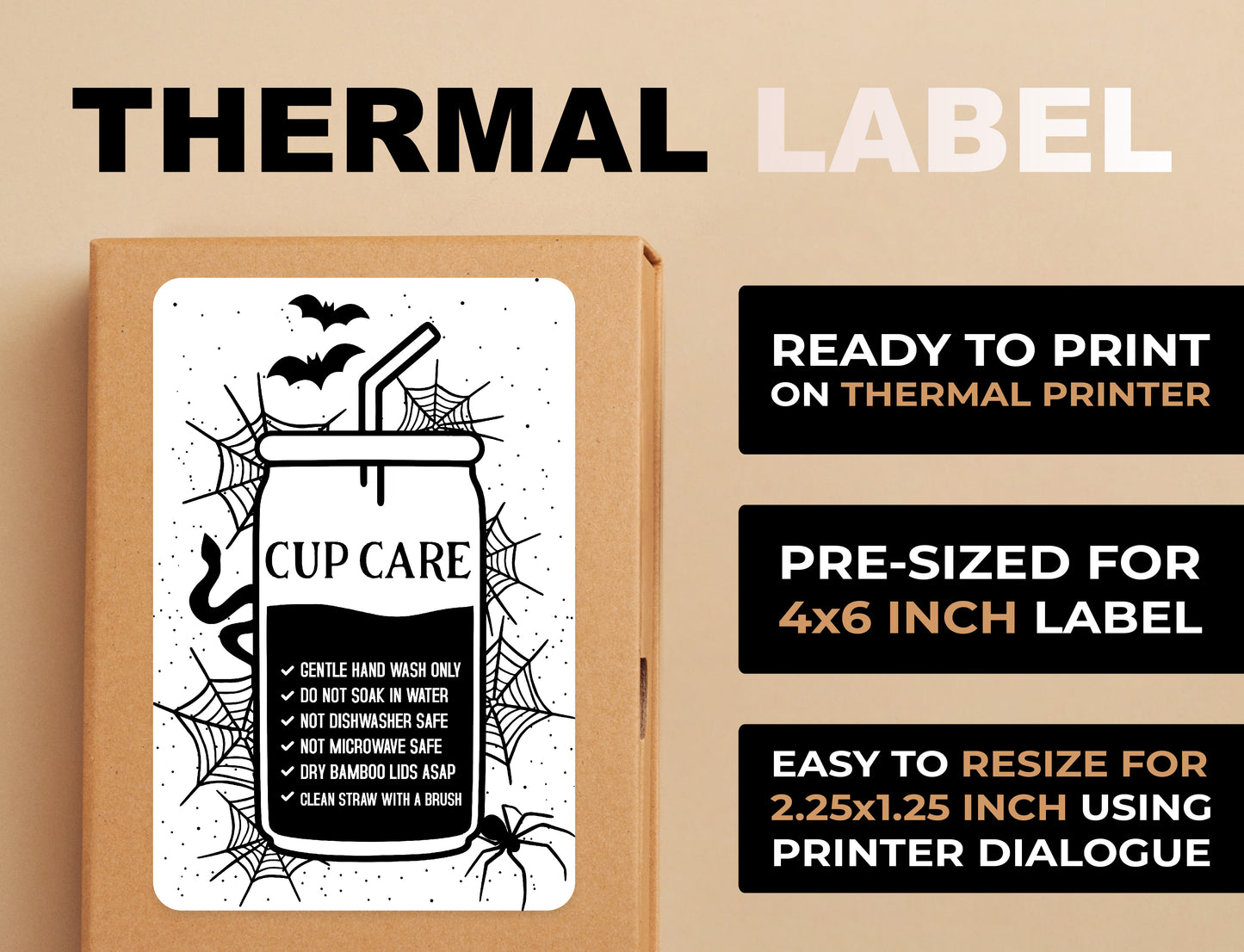 Witchy Cup Care Thermal Label