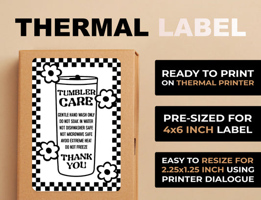 Retro Tumbler Care Thermal Label