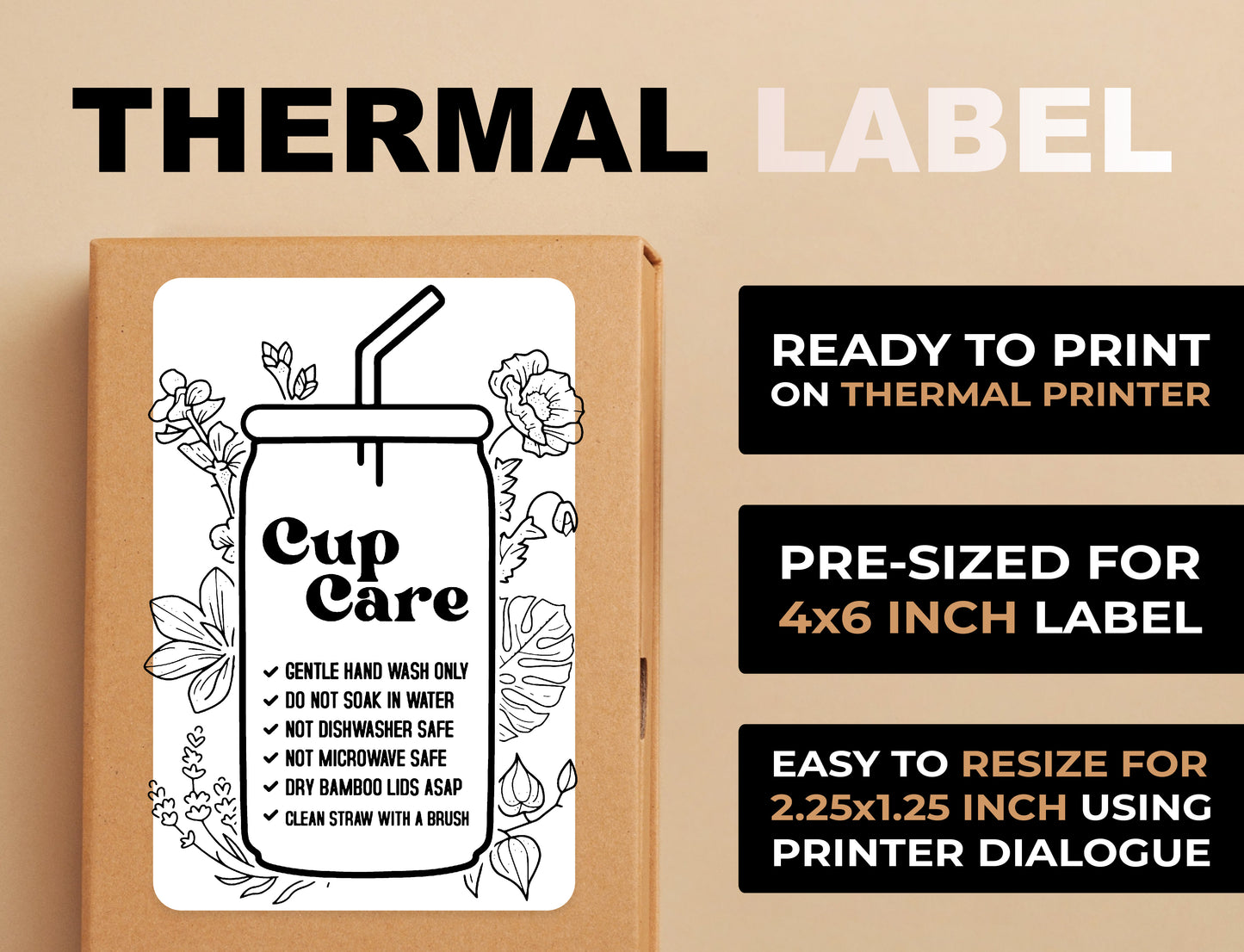 Floral Can Glass Care Thermal Label