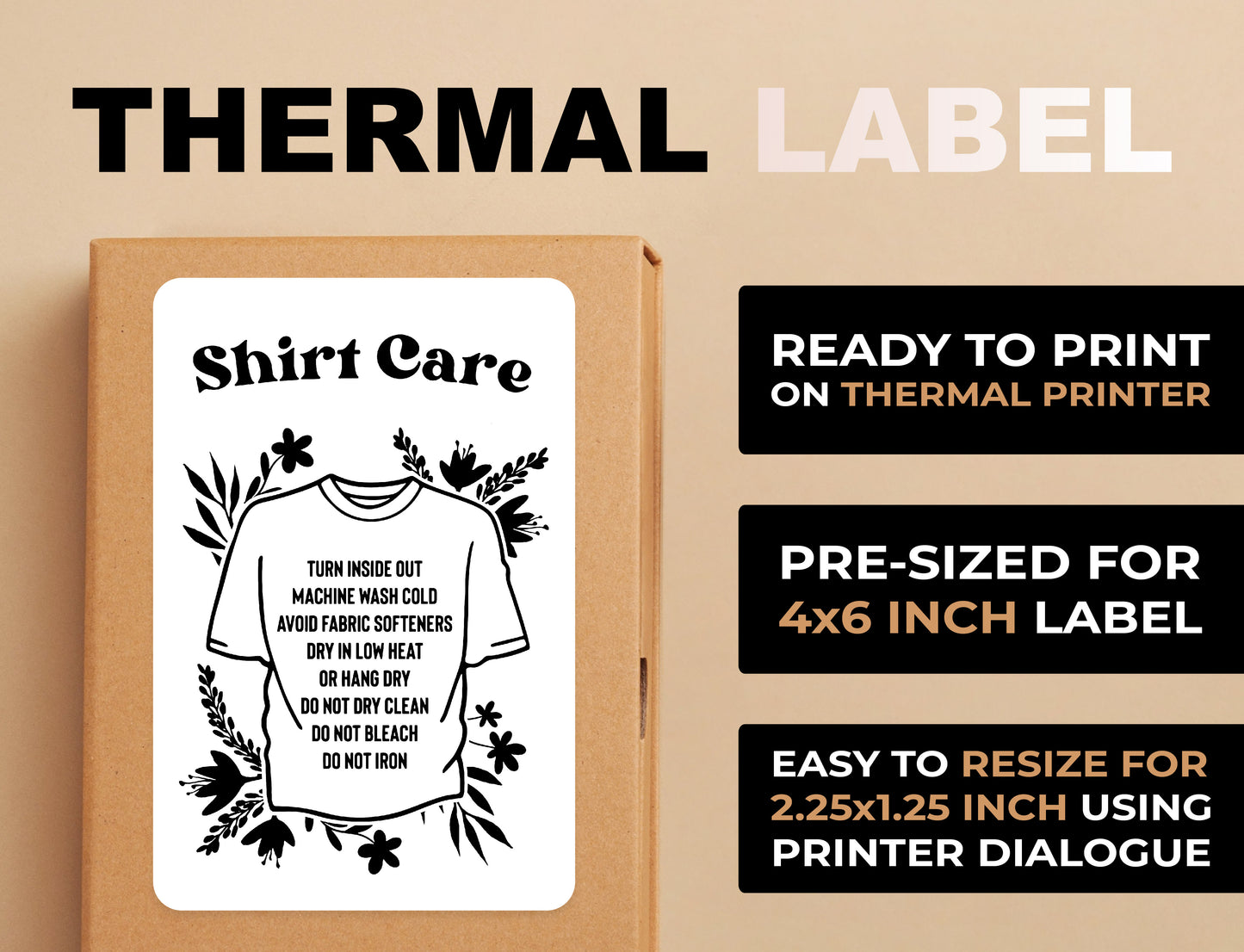 Floral Shirt Care Thermal Printer Label