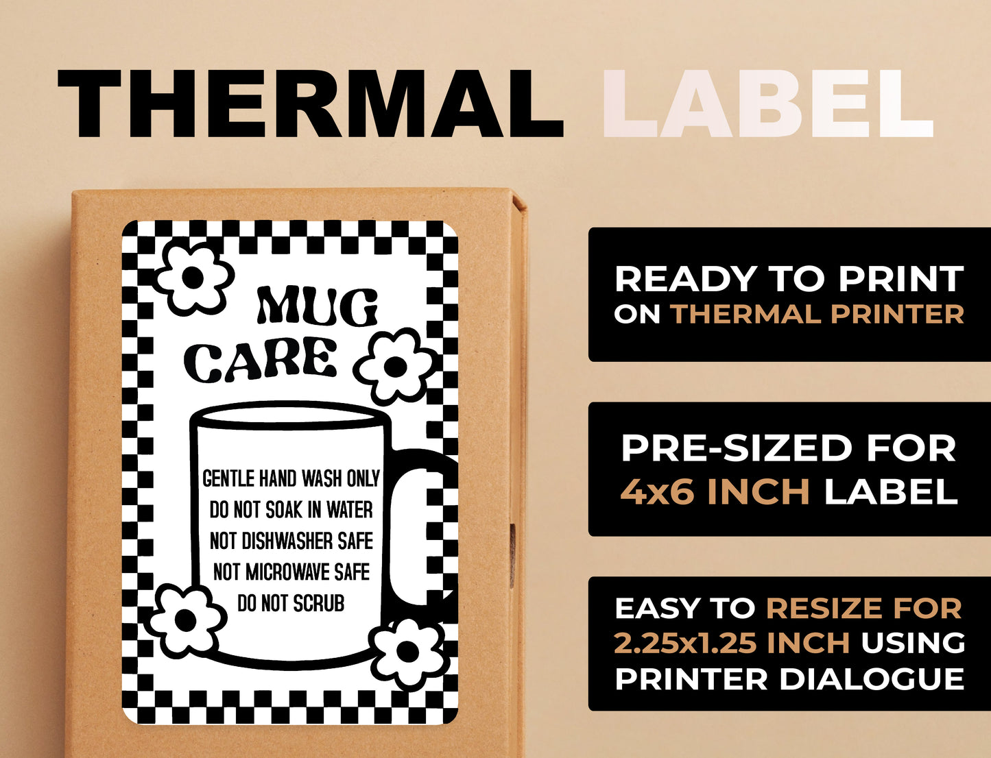 Retro Mug Care Thermal Label