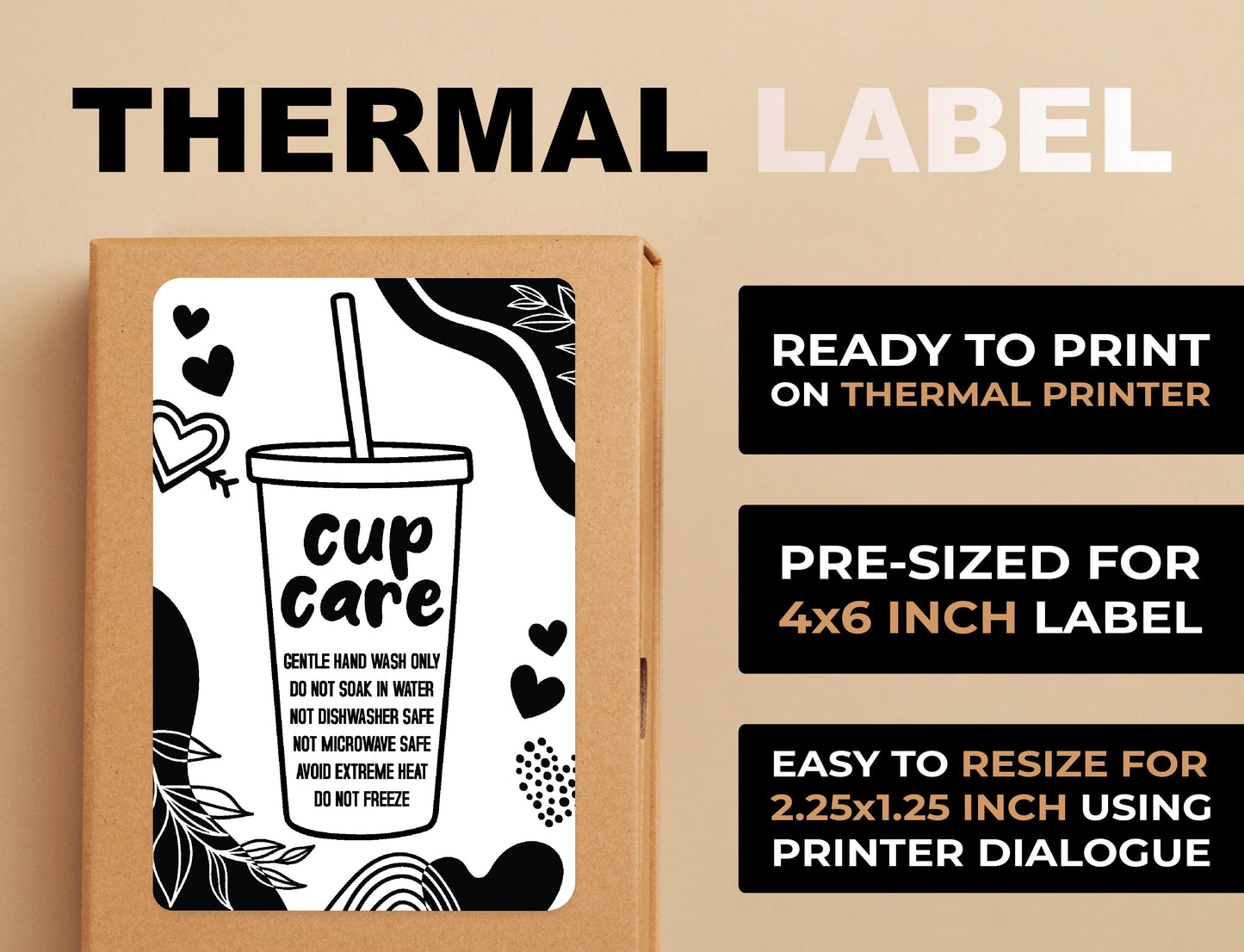 Boho Valentines Cold Cup Care Thermal Label
