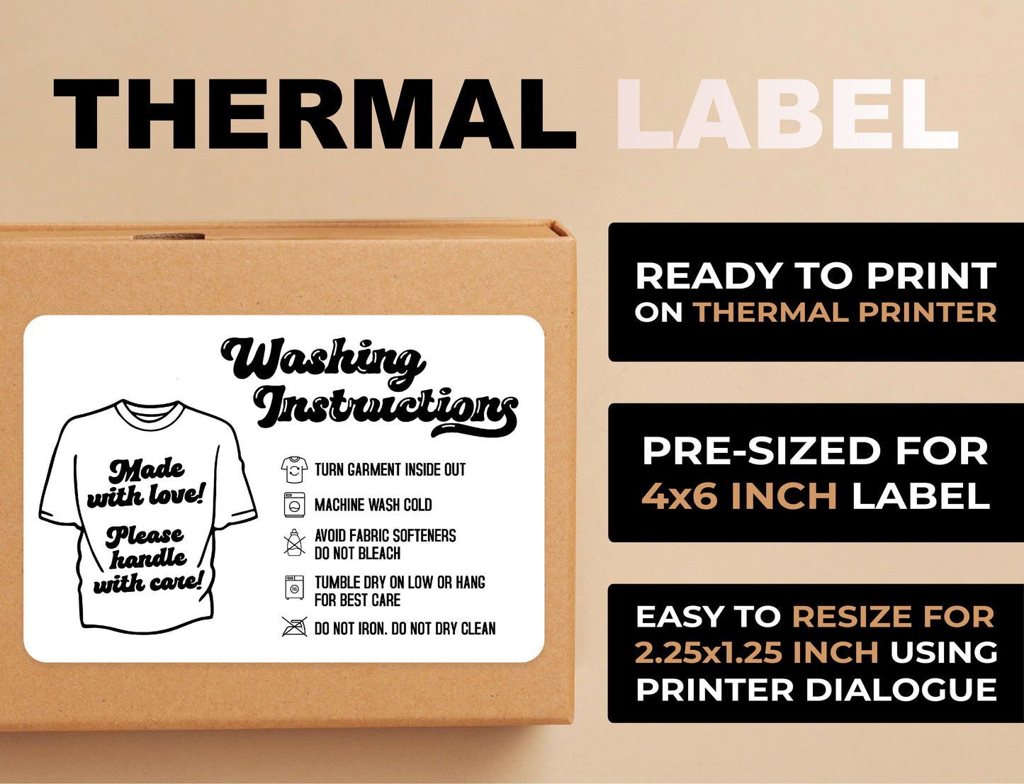Washing Instructions Thermal Printer Label