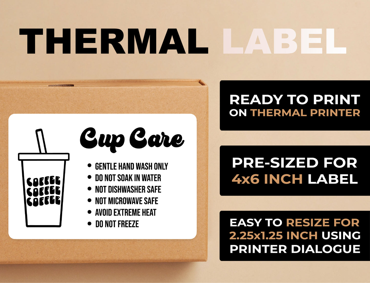 Tumbler Care Thermal Printer Label