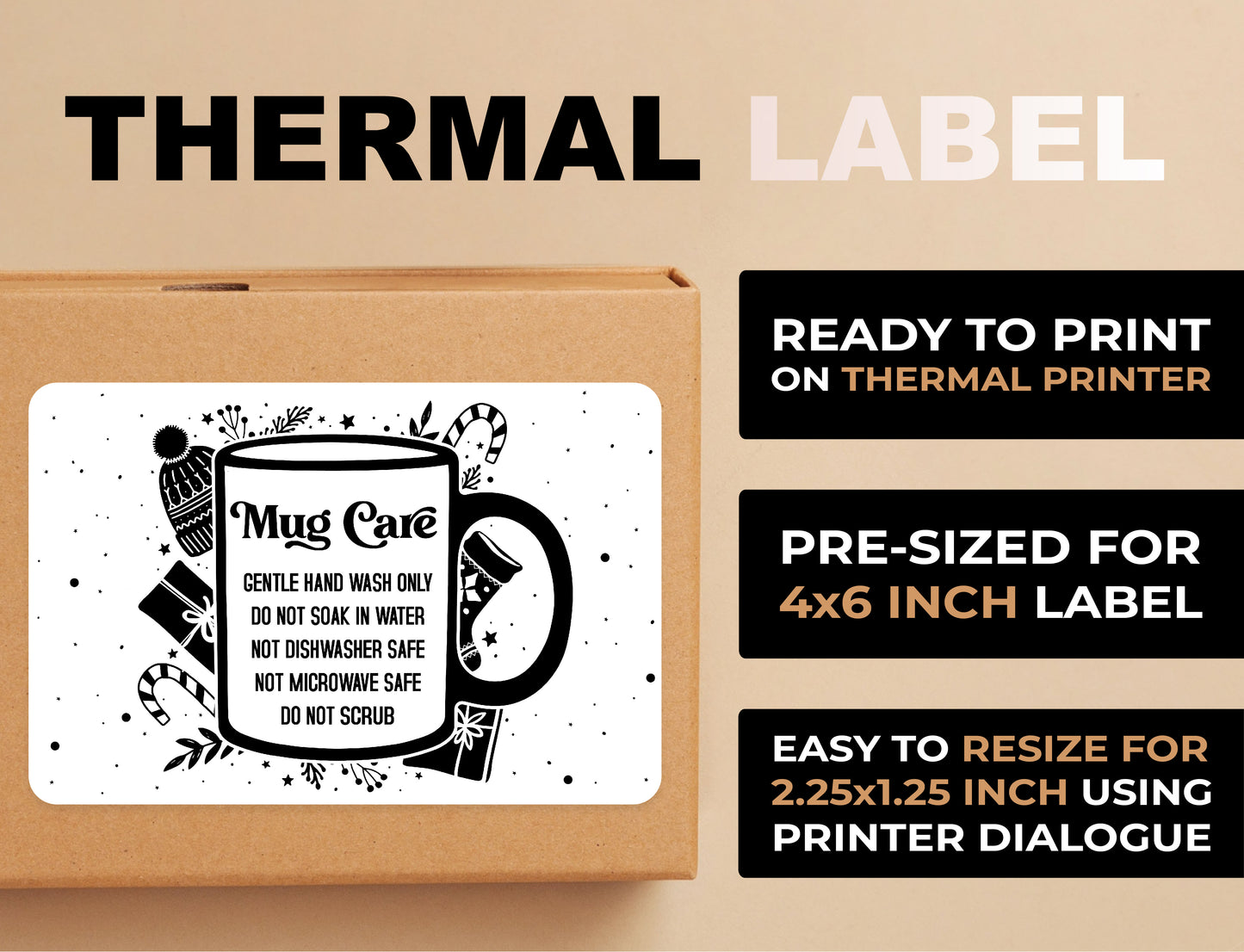 Classic Christmas Mug Care Thermal Label
