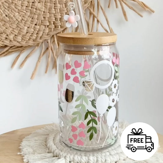 Engagement Glass Can Cup With Daisy Charm
